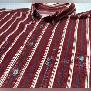 VTG 90s LEVIS Twill Cotton Chore Shirt Men's L Red Striped Denim Work Hong Kong